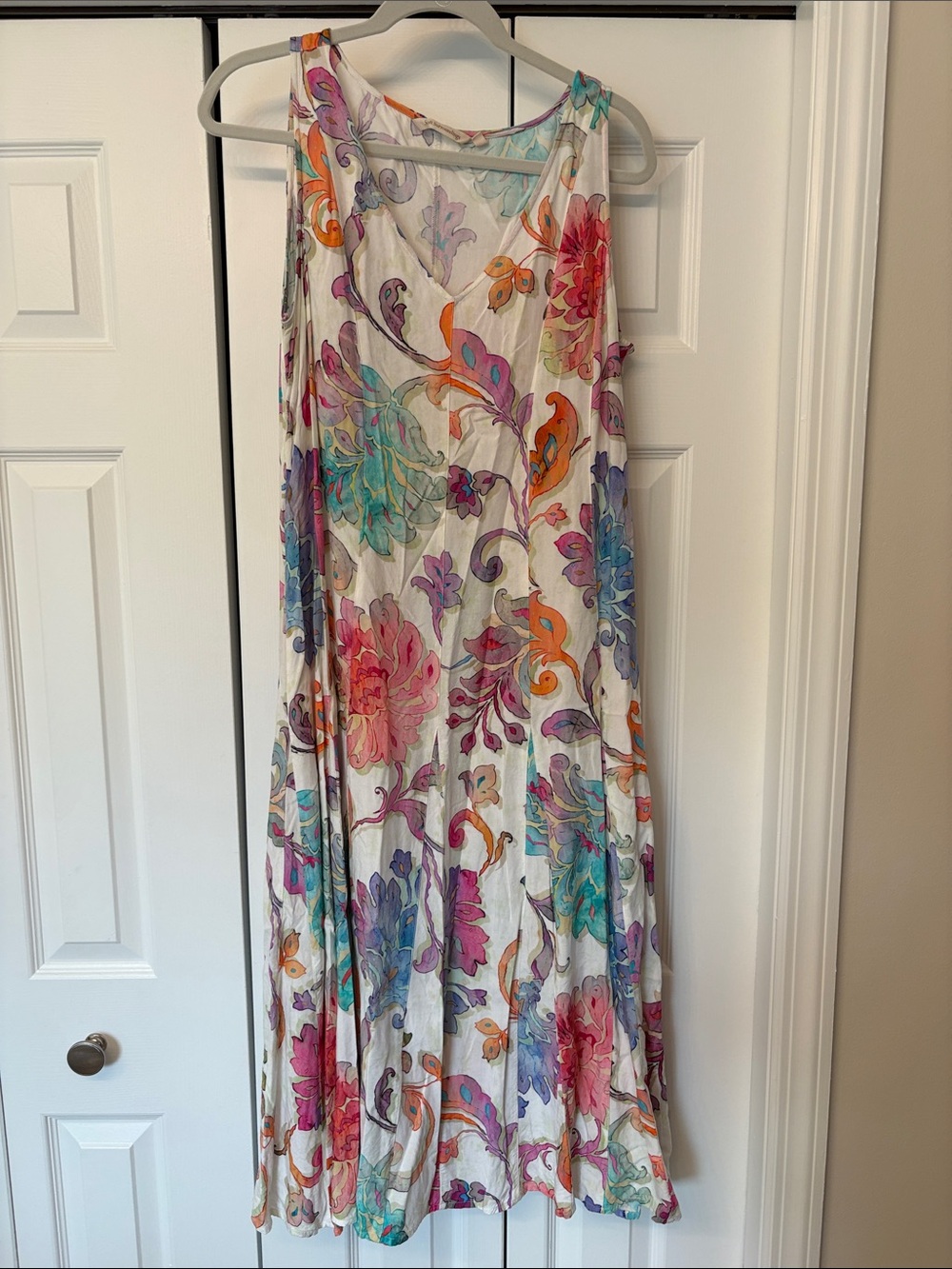 Soft Surroundings White Floral-Strap Maxi Dress with Multicolor Accents